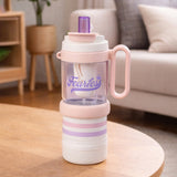 Pink White 4 in one Water Bottle, infuser & mini snack box for teens and Adults, 1000ml