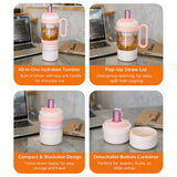 Pink White 4 in one Water Bottle, infuser & mini snack box for teens and Adults, 1000ml