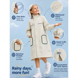 Beige Pocket Patch long Length Raincoat for Kids & Teens