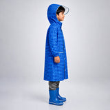 Blue Gingham Checks Knee-Length Raincoat for Kids & Teens