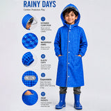 Blue Gingham Checks Knee-Length Raincoat for Kids & Teens