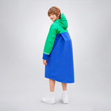 Blue & Green Colour-Block Knee-Length Raincoat for  Kids & Teens