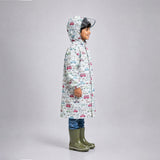 Cream Vintage Car Print Knee-Length Raincoat for Kids