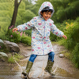 Cream Vintage Car Print Knee-Length Raincoat for Kids