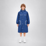 Navy Blue Pocket Patch long Length Raincoat for Kids & Teens