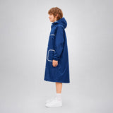 Navy Blue Pocket Patch long Length Raincoat for Kids & Teens