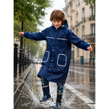 Navy Blue Pocket Patch long Length Raincoat for Kids & Teens