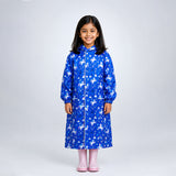 Navy Blue Unicorn Print Knee-Length Raincoat for Kids