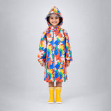 Pink Color Pop Car Print  Knee-Length Raincoat for Kids