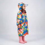 Pink Color Pop Car Print  Knee-Length Raincoat for Kids