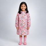Pink Floral Garden Print Knee-Length Raincoat for Kids & Teens