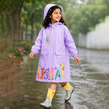 Purple Giraffe Knee Length Raincoat for Kids