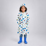 White Dumper Construction Print Knee-Length Raincoat for Kids