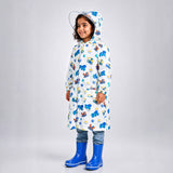 White Dumper Construction Print Knee-Length Raincoat for Kids