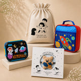 2 Pcs Astro Space Lunch Box & Lunch Bag Rakhi Gift Combo for Kids with Free Rakhi & Jute drawstring bag.
