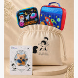 2 Pcs Astro Space Lunch Box & Lunch Bag Rakhi Gift Combo for Kids with Free Rakhi & Jute drawstring bag.