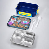 2 Pcs Astro Space Lunch Box & Lunch Bag Rakhi Gift Combo for Kids with Free Rakhi & Jute drawstring bag.