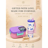 2 Pcs Purple Bow Tumbler & Purple Lunch Box Rakhi Gift Combo for Kids with Free Rakhi and Jute Drawstring Bag
