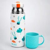 2 Pcs Blue Checks Water Bottle & Fruity Double Decker Lunch Box Rakhi Gift Combo for Kids with Free Rakhi & Jute drawstring bag.
