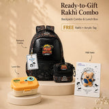 3 Pcs Jurassic Dino Backpack, Matching Lunch Bag & Orange Dino Lunch Box Rakhi Gift Combo for Kids with Free Rakhi