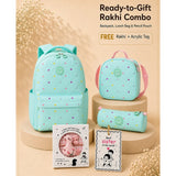 3 Pcs Mint Mini Heart Matching Backpack, Lunch Bag and Stationery Pouch Rakhi Gift Combo for Kids with Free Rakhi