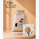 2 Pcs Blue Happy Bites Lunch Box & Plane Lunch Bag Rakhi Gift Combo for Kids with Free Rakhi & Jute drawstring bag.