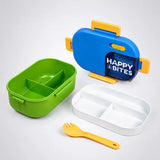 2 Pcs Blue Happy Bites Lunch Box & Plane Lunch Bag Rakhi Gift Combo for Kids with Free Rakhi & Jute drawstring bag.