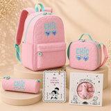 3 Pcs Pink Cool Glasses Backpack, Lunch Bag & Stationery Pouch Rakhi Gift Combo for Kids with Free Rakhi