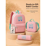 3 Pcs Pink Cool Glasses Backpack, Lunch Bag & Stationery Pouch Rakhi Gift Combo for Kids with Free Rakhi
