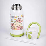 2 Pcs Green Police Backpack & Capybara Water Bottle Rakhi Gift Combo for Kids with Free Rakhi