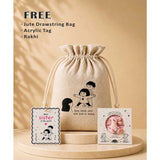 2 Pcs Shell Backpack & Pink-Blue Triangle Lunch Box Rakhi Gift Combo for Kids with Free Rakhi & Jute drawstring bag.