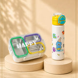 2 Pcs Buddy Water Bottle & Green Stainless Steel Lunch Box Rakhi Gift Combo for Kids with Free Rakhi & Jute drawstring bag.