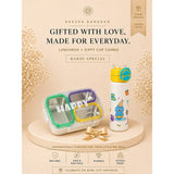 2 Pcs Buddy Water Bottle & Green Stainless Steel Lunch Box Rakhi Gift Combo for Kids with Free Rakhi & Jute drawstring bag.