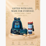 3 Pcs Monster Truck Backpack, Lunch Bag & Blue Checks Water Bottle with Rakhi Gift Combo for Kids with Free Rakhi