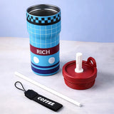 3 Pcs Monster Truck Backpack, Lunch Bag & Blue Checks Water Bottle with Rakhi Gift Combo for Kids with Free Rakhi