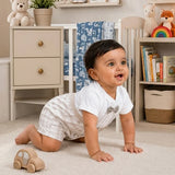 Beige Checkered Bow Tie Romper for Tiny Toddlers