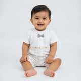 Beige Checkered Bow Tie Romper for Tiny Toddlers