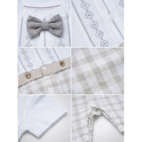 Beige Checkered Bow Tie Romper for Tiny Toddlers