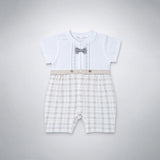 Beige Checkered Bow Tie Romper for Tiny Toddlers