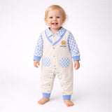 Blue Checks Collar, Full Sleeves Jumpsuit Romper for Tiny Toddlers