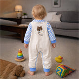 Blue Checks Collar, Full Sleeves Jumpsuit Romper for Tiny Toddlers