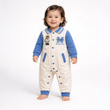 Blue Teddy Varsity Style, Full Sleeves Jumpsuit Romper for Tiny Toddlers