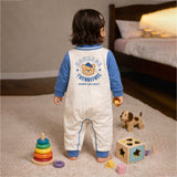 Blue Teddy Varsity Style, Full Sleeves Jumpsuit Romper for Tiny Toddlers