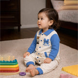 Blue Teddy Varsity Style, Full Sleeves Jumpsuit Romper for Tiny Toddlers