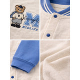 Blue Teddy Varsity Style, Full Sleeves Jumpsuit Romper for Tiny Toddlers