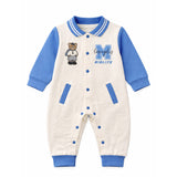 Blue Teddy Varsity Style, Full Sleeves Jumpsuit Romper for Tiny Toddlers
