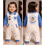 Blue Teddy Varsity Style, Full Sleeves Jumpsuit Romper for Tiny Toddlers