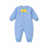 Blue Star Print with Yellow Bow Winter Full Sleeves Jumpsuit Romper for Tiny Toddlers