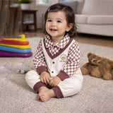 Brown Checks Collar, Full Sleeves Jumpsuit Romper for Tiny Toddlers