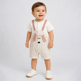 Stripes Puppy 3D Ears Suspender-Style Romper for Tiny Toddlers